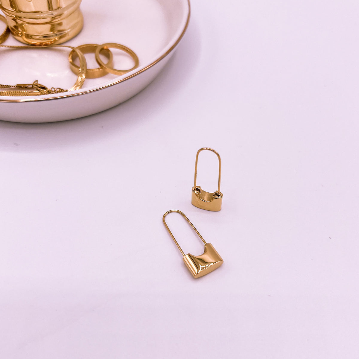 Gold Lock Pin Drop Earrings