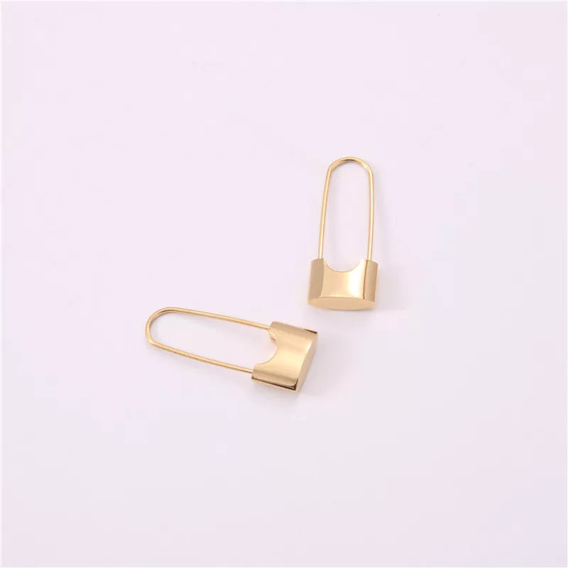Gold Lock Pin Drop Earrings